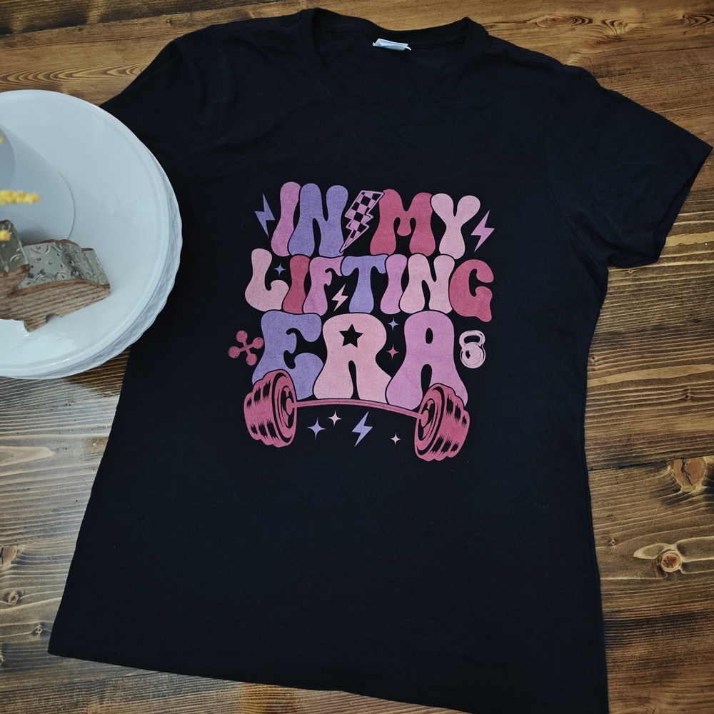 Black Graphic Tee with Pink and Purple Design